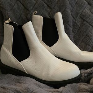 Elegant White and Black Ankle Boots